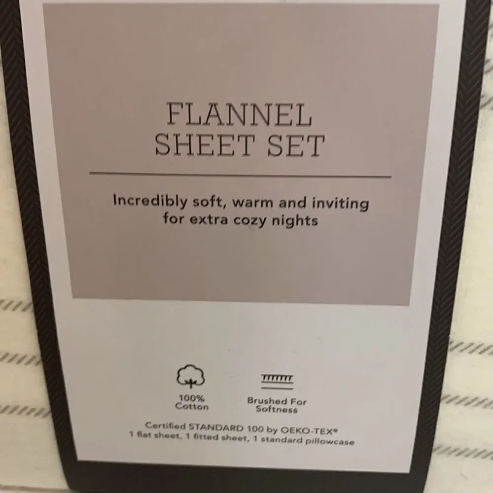 Threshold cream & gray striped twin flannel sheets‎